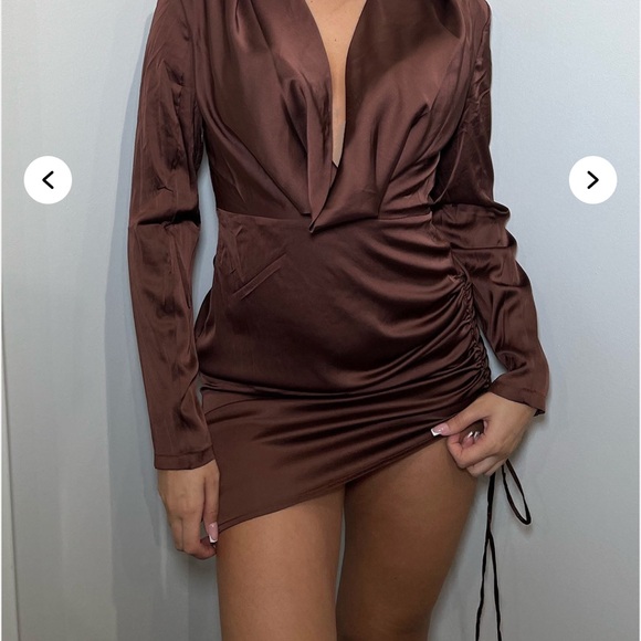 Fashion Nova Deep V Brown Dress - Picture 1 of 6